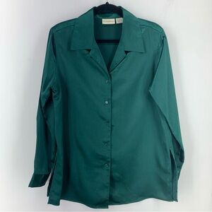 Jaclyn Smith Womens 10 Tunic Top Side Slits Satin Green Y2K Long Sleeve